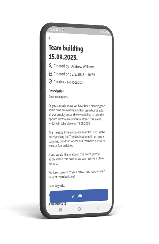Team building announcement.